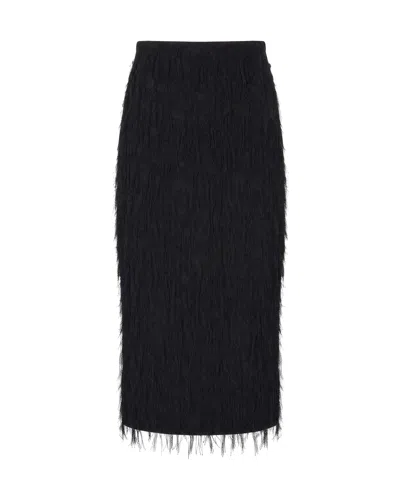 Patrizia Pepe Textured Fringe Midi Skirt In Black