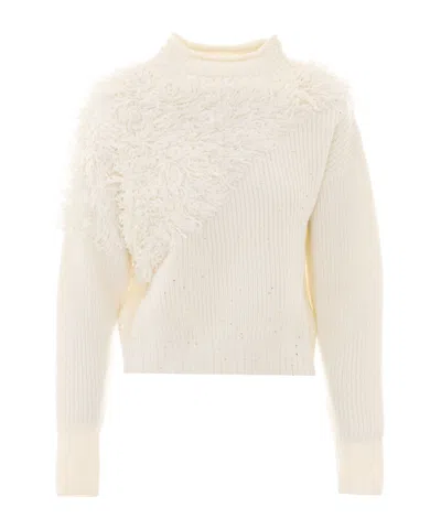 Patrizia Pepe Textured Panel Knitted Sweater In White