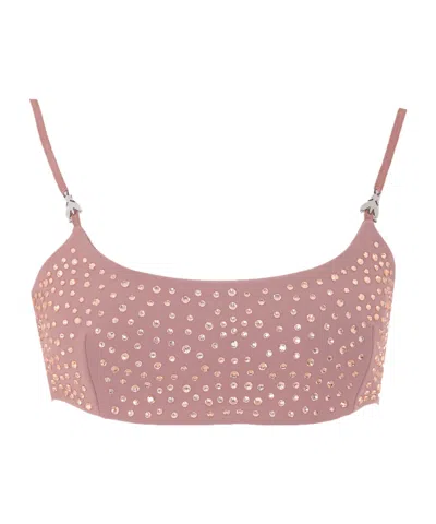 Patrizia Pepe Rhinestone-embellished Crop Top In Pink