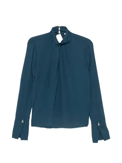 Patrizia Pepe Tie-neck Long-sleeve Blouse In Blue