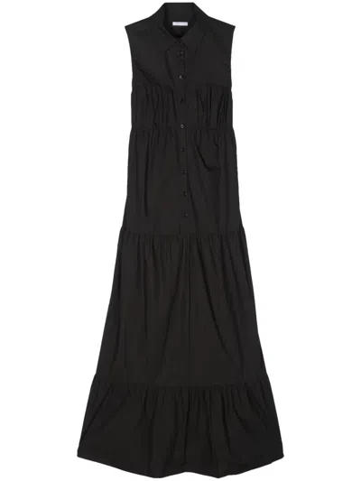 Patrizia Pepe Tiered Poplin Maxi Shirtdress In Black