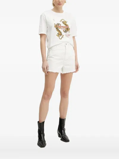 Patrizia Pepe Tiger-print Short-sleeved T-shirt In White