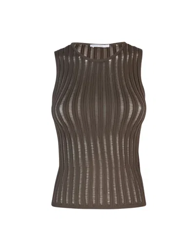 Patrizia Pepe Top A Costine Slim Fit Marrone In B825