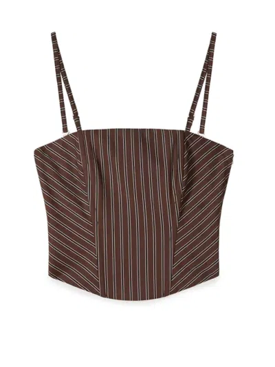 Patrizia Pepe Striped Corset-style Cotton Top In Brown