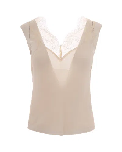 Patrizia Pepe Top In Pizzo Warm Ivory In Brown