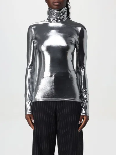 Patrizia Pepe Lamé High-neck Top In Silber