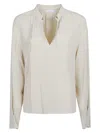 Patrizia Pepe Essential Long Sleeve Blouse In Neutral