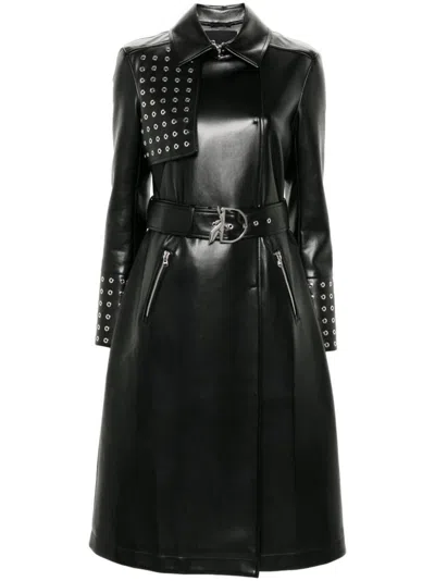 Patrizia Pepe Belted Faux-leather Trench Coat In Black  