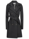 Patrizia Pepe Trench Coat In Mixed Cotton Technical Fabric In Nero
