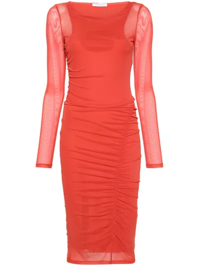 Patrizia Pepe Tulle Long-sleeve Midi Dress In Red