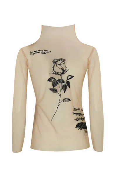 Patrizia Pepe Tulle Sweater With Embroidery In Nude Tattoo