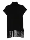Patrizia Pepe Turtleneck Fringe Poncho In Black