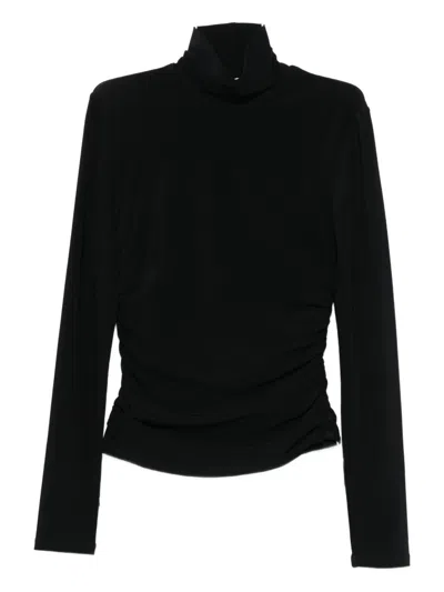 Patrizia Pepe Turtleneck Gathered-waist Top In Black