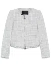 Patrizia Pepe Cropped Grey Jacket With Textured Fabric In Grey
