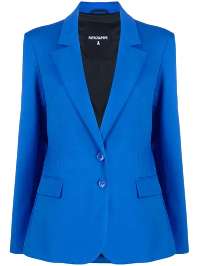 Patrizia Pepe Two-button Flannel Blazer In Blue