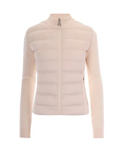 Patrizia Pepe Ultralight Down Coat With Sculpted Knit Detailing In Neutral