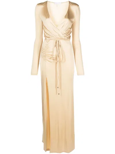 Patrizia Pepe V-neck Jersey Long Dress In Neutrals