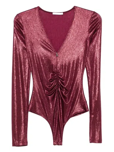 Patrizia Pepe V-neck Long-sleeve Bodysuit In Red