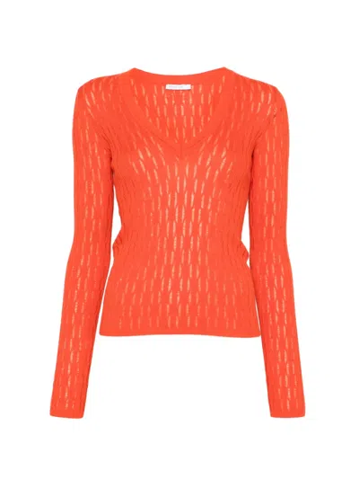 Patrizia Pepe V-neck Long-sleeve Sweater In Orange