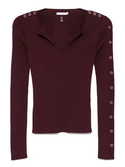 Patrizia Pepe V-neck Ribbed Sweatshirt In Burgundy