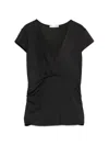 Patrizia Pepe V-neck Draped Modal T-shirt In Black