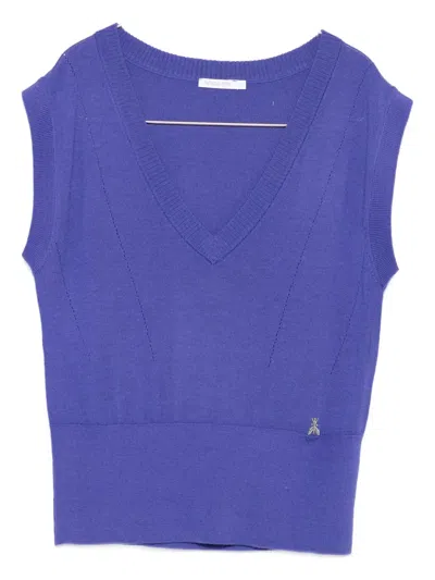 Patrizia Pepe V-neck Wool Knitted Top In Blue