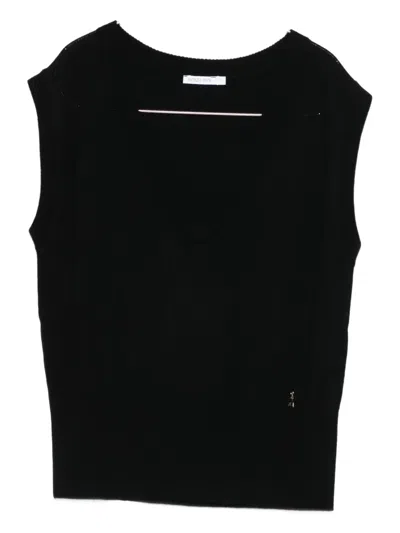 Patrizia Pepe V-neck Wool Vest In Black
