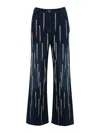 Patrizia Pepe Denim Trousers With Hanging Rhinestones In Blue