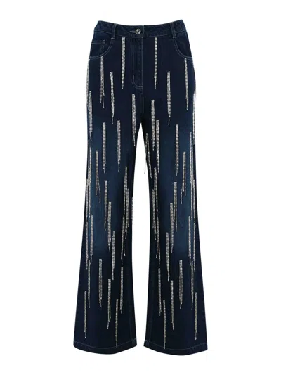 PATRIZIA PEPE DENIM TROUSERS WITH HANGING RHINESTONES