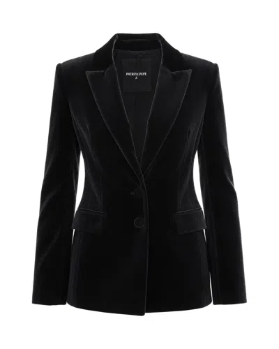 Patrizia Pepe Velvet Tailored Blazer Jacket In Black