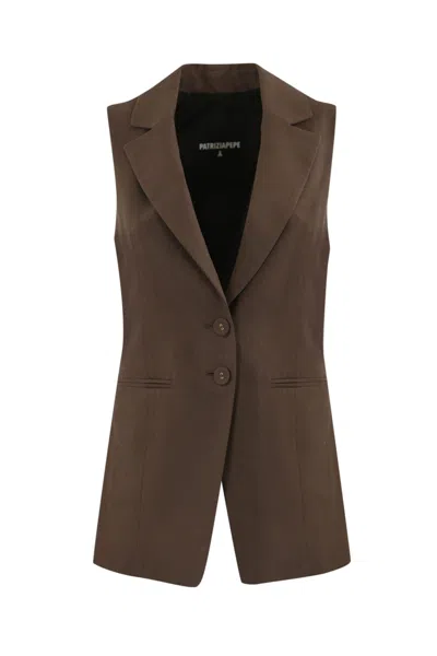 Patrizia Pepe Viscose And Linen Vest In Brown