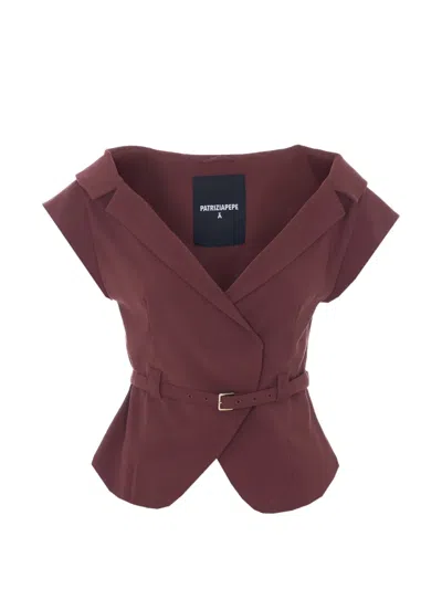 Patrizia Pepe V-neck Belted Jacket In Burgundy