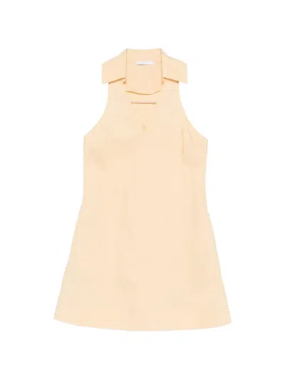 Patrizia Pepe V-neck Cotton Mini Dress In Yellow