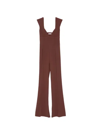 Patrizia Pepe V-neck Flared Jumpsuit In Brown