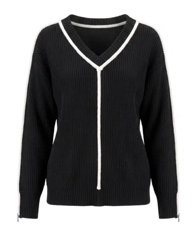 Patrizia Pepe V-neck Long-sleeve Knit Sweater In Black