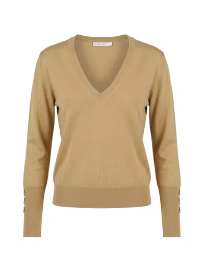 Patrizia Pepe V-neck Wool Sweater In Neutral