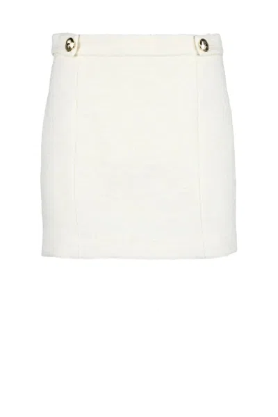 Patrizia Pepe White Button Mixed Fabric Mini Skirt In Multi