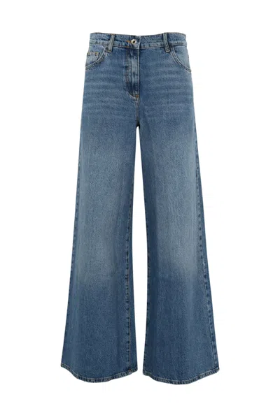 Patrizia Pepe Wide Leg Denim Trousers In Blue Wash