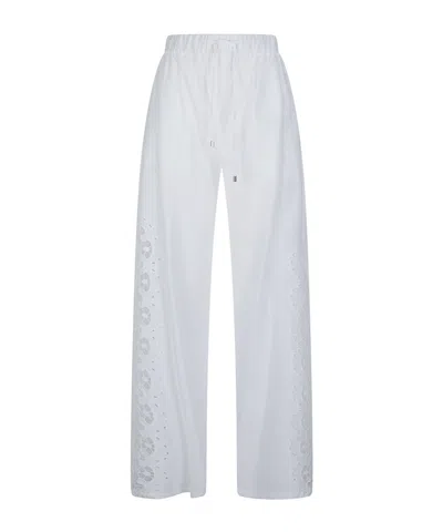 Patrizia Pepe Wide Leg Cotton Eyelet Lace Pants In White