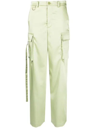 Patrizia Pepe Wide-leg Satin Cargo Trousers In Grün