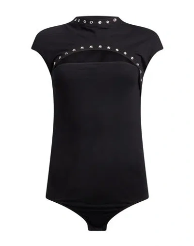 Patrizia Pepe Embellished-neck Bodysuit In Black