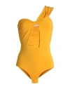 Patrizia Pepe Woman Bodysuit Ocher Size 1 Acetate, Polyamide, Rayon In Yellow