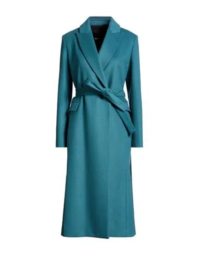 Patrizia Pepe Woman Coat Deep Teal Size 6 Wool, Polyamide In Blue