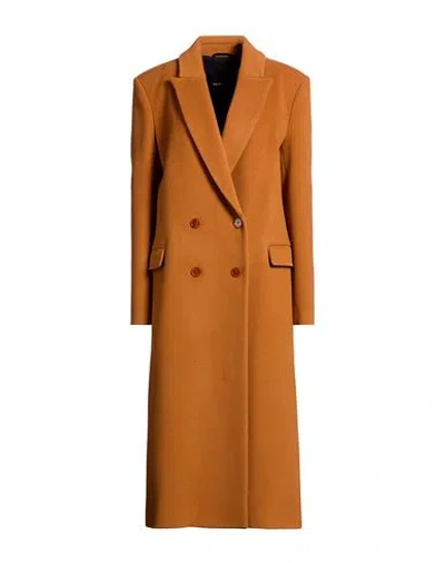 Patrizia Pepe Woman Coat Mandarin Size 8 Wool, Polyamide In Orange