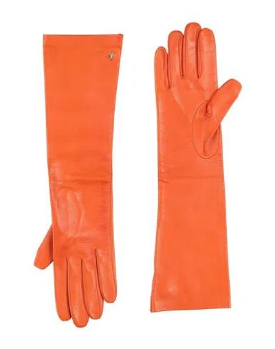 Patrizia Pepe Woman Gloves Orange Size 7.5 Lambskin