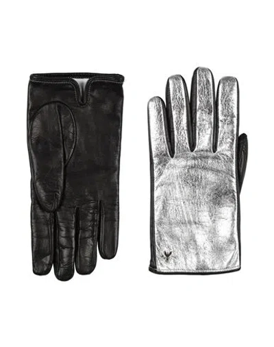 Patrizia Pepe Woman Gloves Silver Size 8.5 Lambskin In Black