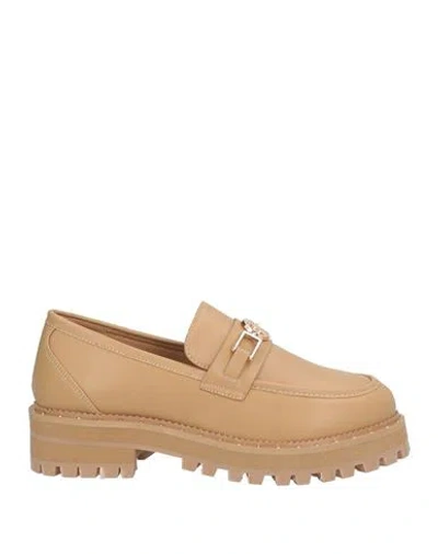 Patrizia Pepe Woman Loafers Camel Size 7 Textile Fibers In Sand
