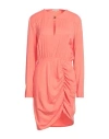 PATRIZIA PEPE PATRIZIA PEPE WOMAN MIDI DRESS CORAL SIZE 6 CUPRO, POLYESTER