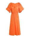 Patrizia Pepe Woman Midi Dress Orange Size 10 Cotton, Polyamide, Elastane In Orange
