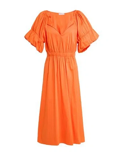 Patrizia Pepe Woman Midi Dress Orange Size 10 Cotton, Polyamide, Elastane